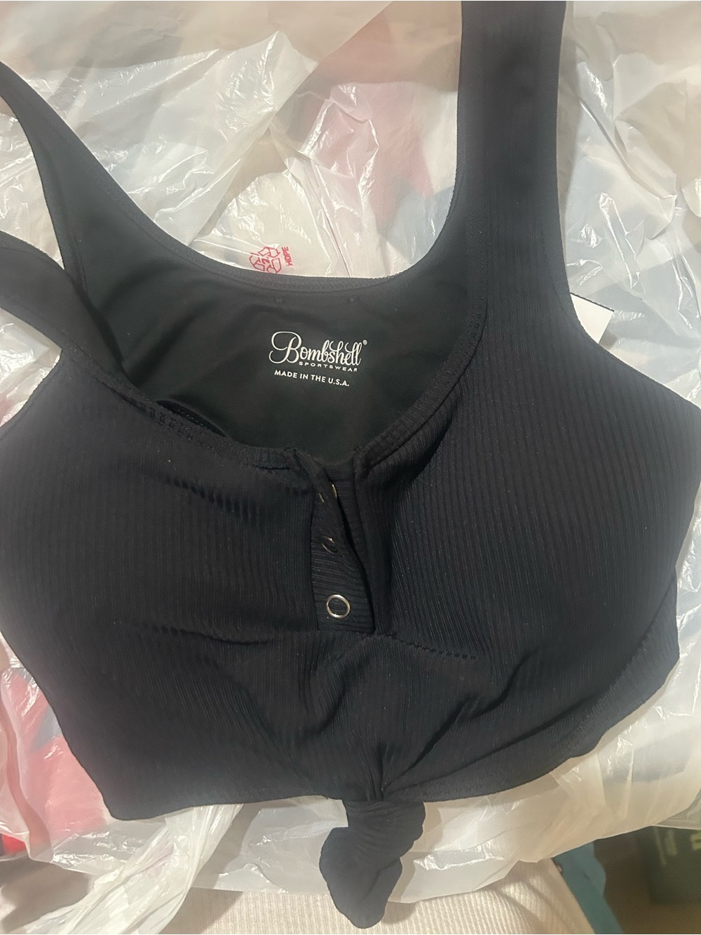 Bombshell Sportswear Black Tie-Front Crop Tank - Picture 5 of 5